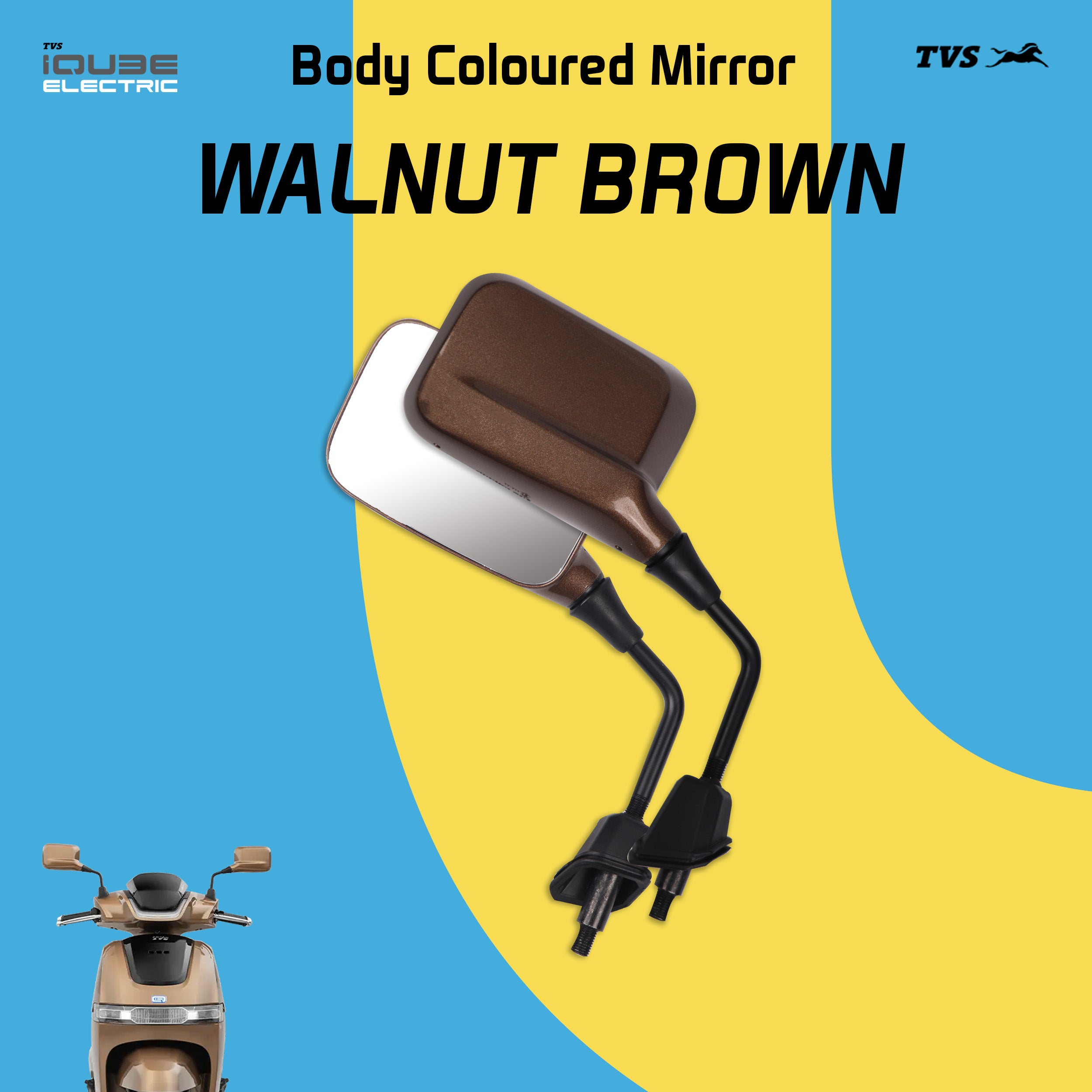 TVS Mirror Set (Left & Right) for IQUBE - Walnut Brown